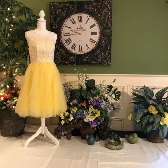 Dresses & Skirts - Short Yellow tulle and lace Cocktail party spring dress